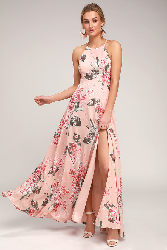 Lovely Blush Floral Print Dress ...